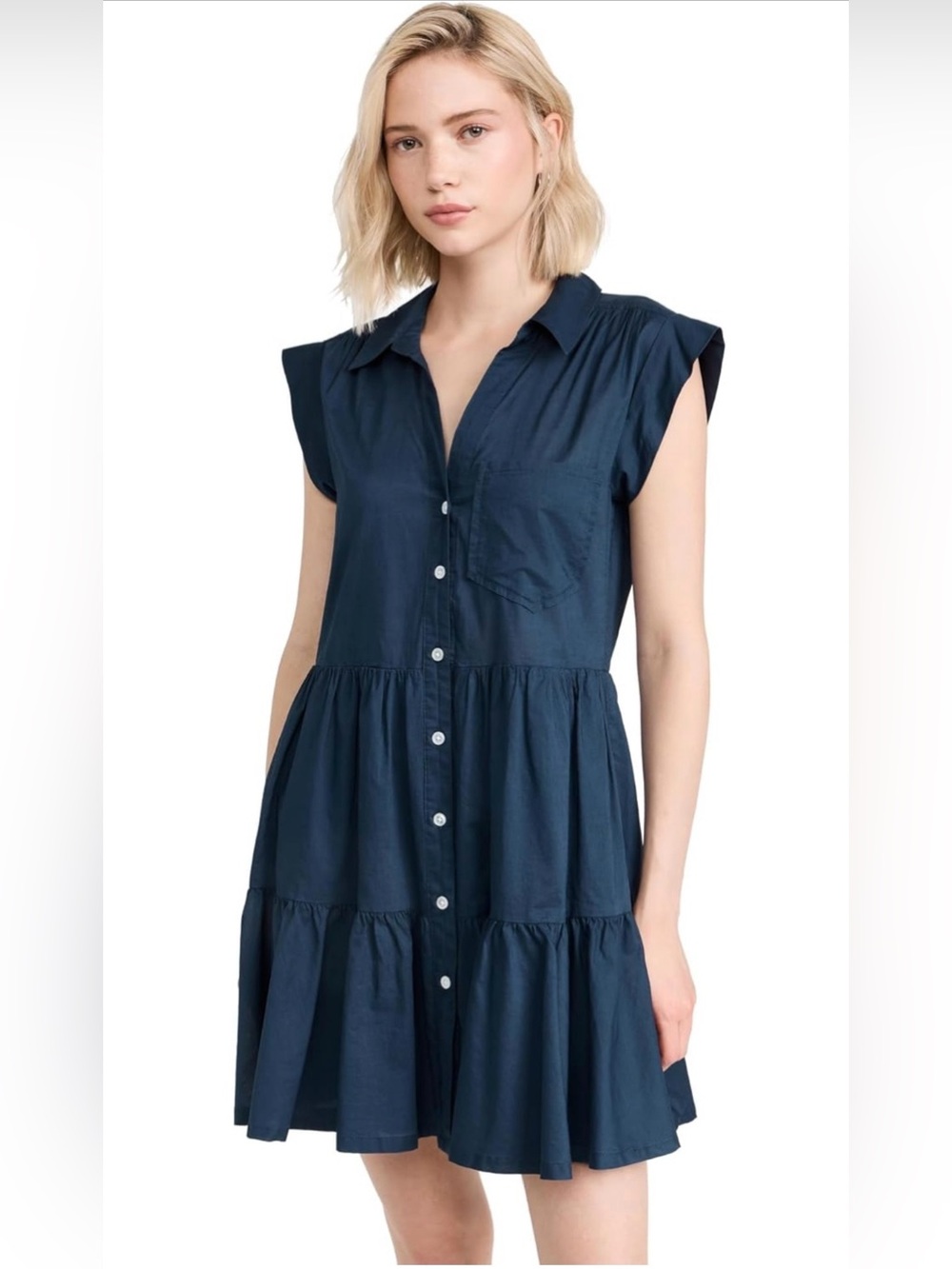 Veronica Beard Trisha Tiered Button-Front Mini Shirtdress - Size Small